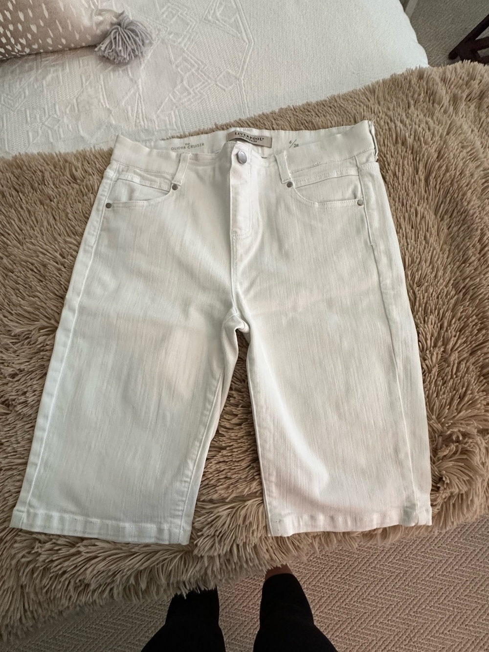 Liverpool White High-Rise Denim Shorts
